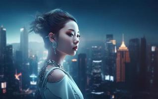 un' Cinese bellissimo reale donna 3d Immagine generativo foto