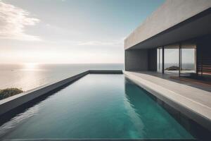 un' lusso Casa con piscina a il spiaggia Visualizza generativo ai foto