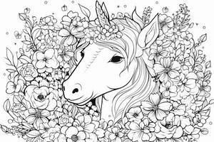 un' bellissimo unicorno linea arte di colorazione libro generativo ai foto