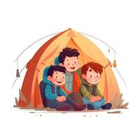 bambini con un' campo sedia e tenda, cartone animato illustrazione con generativo ai foto