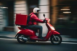 consegna ragazzo scooter. creare ai foto