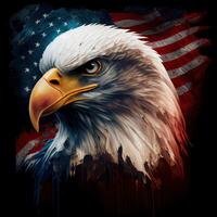 aquila e Stati Uniti d'America bandiera nazionale manifesto. americano Calvo aquila - un' simbolo di America con bandiera. Calvo aquila su americano bandiera sfondo creato. generativo ai foto