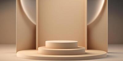 realistico 3d beige tema podio per Prodotto Schermo. ai generato foto