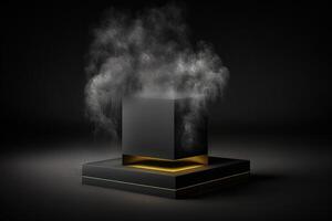 realistico 3d podio con Fumo e buio colore per Prodotto Schermo. ai generato foto