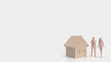 il casa legna e figura su bianca sfondo per proprietà o tenuta concetto 3d interpretazione foto