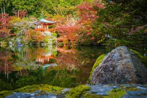 bellissimo tempio Daigoji con albero colorato e foglia nella stagione autunnale foto