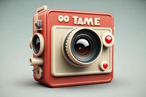 3d icona telecamera isolato con Condividere e amore 3d icona stile. creare ai foto