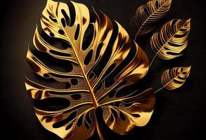foto d'oro Monstera delizioso pianta foglia lusso Monstera oro le foglie sfondo. creare ai