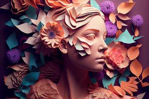 carta arte , astratto donna con fiori composizione. creare ai foto