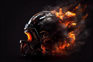 calcio casco su fuoco su nero sfondo. creare ai foto