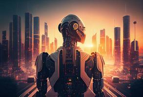 inteligente città con robot sistema artificiale intelligenza. creare ai foto