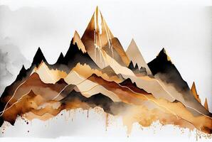 grunge acquerello montagne paesaggio con d'oro colore. generativo ai foto