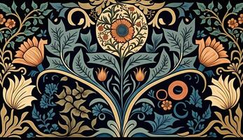 generativo ai, floreale colorato modello. William morris ispirato naturale impianti e fiori sfondo, Vintage ▾ illustrazione. popolare stile foto