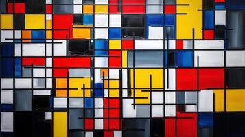 generativo ai, cubista dipinto astratto colorato rettangoli nel mondrian stile sfondo. di moda geometrico design. foto