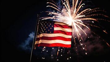 americano bandiera e fuochi d'artificio ai generato foto