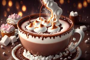 tazza di caldo cioccolato con marshmallows di ai generato foto