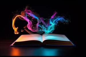 libro con Magia neon luci. creare ai foto