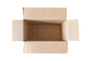 Aperto vuoto Marrone cartone scatola isolato su bianca sfondo superiore Visualizza foto