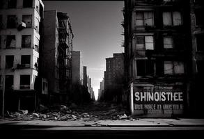 illustrazione pittura di distrutto abbandonato città, digitale illustrazione. creare ai. foto