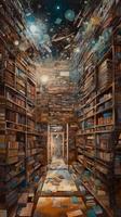 Magia interno biblioteca. creare ai foto