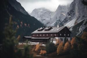 Villetta nel natura. casetta nel montagne. generativo ai foto