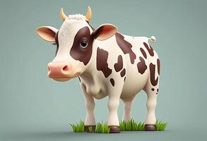 carino cartone animato mucca isolato su buio sfondo. 3d illustrazione. generativo ai foto
