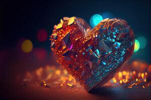 generativo ai illustrazione di bling amore , diamante cuore forma, arredamento, romantico, bokeh sfondo. amore e San Valentino giorno concetto. neurale Rete generato arte. digitalmente generato Immagine foto