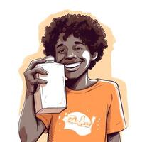 giovane ragazzo potabile latte, cartone animato illustrazione con generativo ai foto