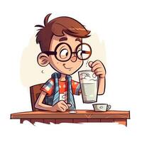 giovane ragazzo potabile latte, cartone animato illustrazione con generativo ai foto