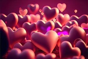 generativo ai illustrazione di molti raggiante cuori - rosa sfondo per san valentino giorno, amore cuore. neurale Rete generato arte. digitalmente generato Immagine foto