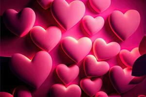 generativo ai illustrazione di molti raggiante cuori - rosa sfondo per san valentino giorno, amore cuore. neurale Rete generato arte. digitalmente generato Immagine foto