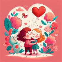 generativo ai illustrazione di un adorabile e accattivante cartone animato personaggio per San Valentino giorno, amore, cuori, fiori, romanza, felice, allegro, gioioso, divertimento, giocoso, spensierato, dolce foto