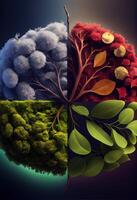 generativo ai illustrazione di il quattro temporale le stagioni nel uno viso, uno telaio, uno albero. natura concetto. digitalmente generato Immagine foto
