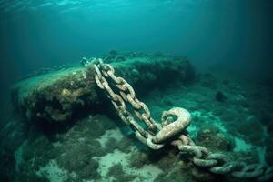 affondata ancora catena nel il mare acqua generativo ai foto