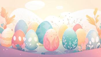 carino Pasqua uova con colorato pastello illustrazioni. Pasqua uova, colorato e bello. sfondo con spazio per copia, testo, il tuo parole, o design. generativo ai. foto