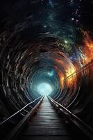 Ingresso in un' lungo futuristico di tunnel. generativo ai. foto