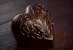 un' bellissimo a forma di cuore cioccolato è su un' tavolo. creare ai. foto
