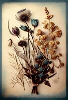 foto secco fiori e impianti al di sopra di antico Vintage ▾ carta. creare ai