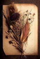 foto secco fiori e impianti al di sopra di antico Vintage ▾ carta. creare ai
