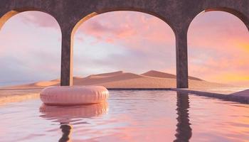 piscina nel deserto con archi in cemento e galleggiante foto