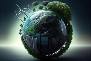 generativo ai illustrazione di verde imprese quello fare affidamento su rinnovabile energia può ridurre clima modificare e globale riscaldamento. senza qualunque emissioni di carbonio biossido, un' pulito ambiente foto