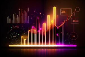 generativo ai illustrazione di crypto mercato dati, grafico, silhouette crypto moneta mercato, isometrico, colorato pendenza sfondo foto