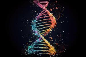 generativo ai illustrazione di dna molecola composizione. Doppio elica di dna. umano genoma cellula genetico biotecnologia studia. genetico ingegneria ricerca e analisi nel scienza laboratori foto