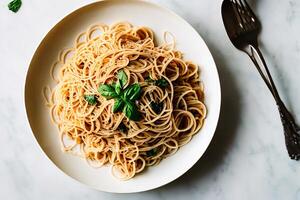 spaghetti su il piatto con ai generato foto