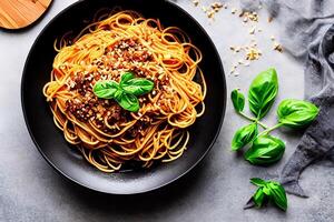 spaghetti su il piatto con ai generato foto