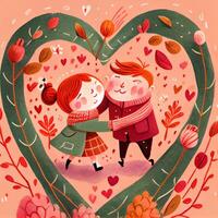 generativo ai illustrazione di un adorabile e accattivante cartone animato personaggio per San Valentino giorno, amore, cuori, fiori, romanza, felice, allegro, gioioso, divertimento, giocoso, spensierato, dolce foto