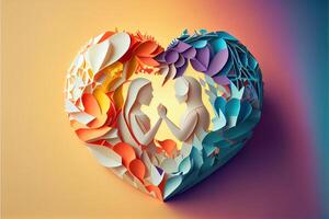 generativo ai illustrazione di origami San Valentino giorno sfondo, contento coppia, colorato. carta tagliare mestiere, 3d carta stile. neurale Rete generato arte. digitalmente generato Immagine foto