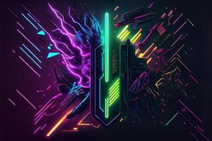 generativo ai illustrazione di gioco sfondo, astratto cyberpunk stile di gamer sfondo, neon splendore leggero di scifi fluorescente bastoni. digitalmente generato Immagine foto