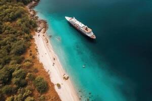 grande crociera nave nel tropicale paesaggio. turismo vacanza e estate in viaggio. generativo ai foto