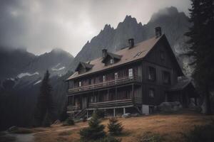 Villetta nel natura. casetta nel montagne. generativo ai foto